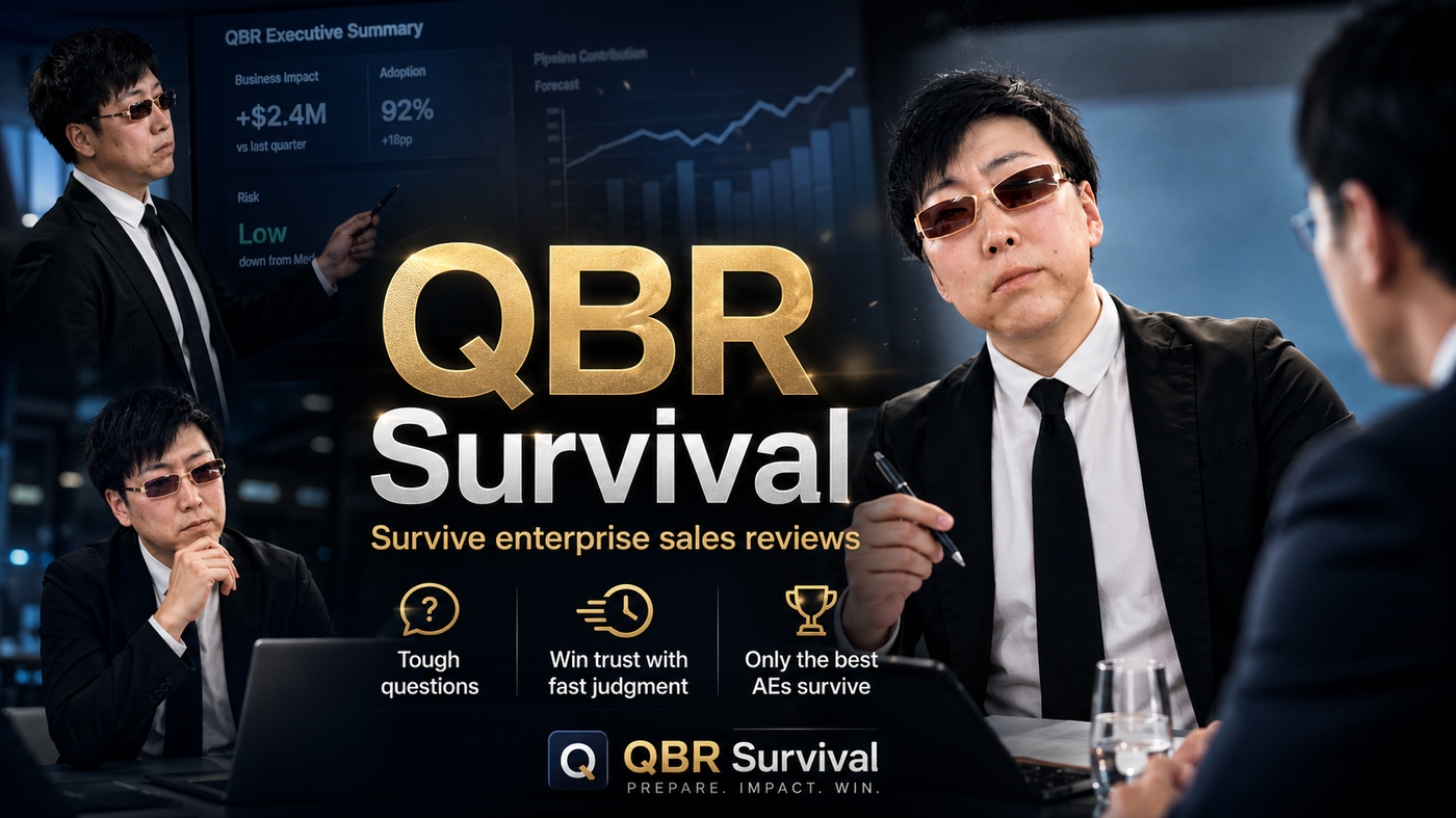 QBR Survival app artwork showing an enterprise sales review scene